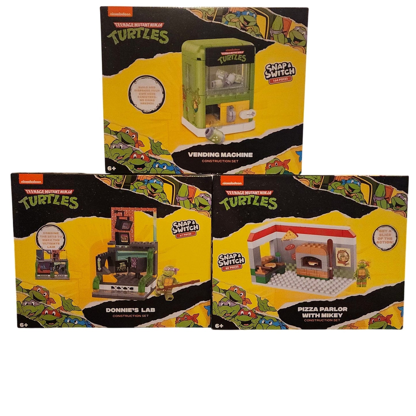 Teenage Mutant Ninja Turtles Snap & Switch Construction Set Bundle Vending Machine Donnies Lab Pizza Parlor With Mikey