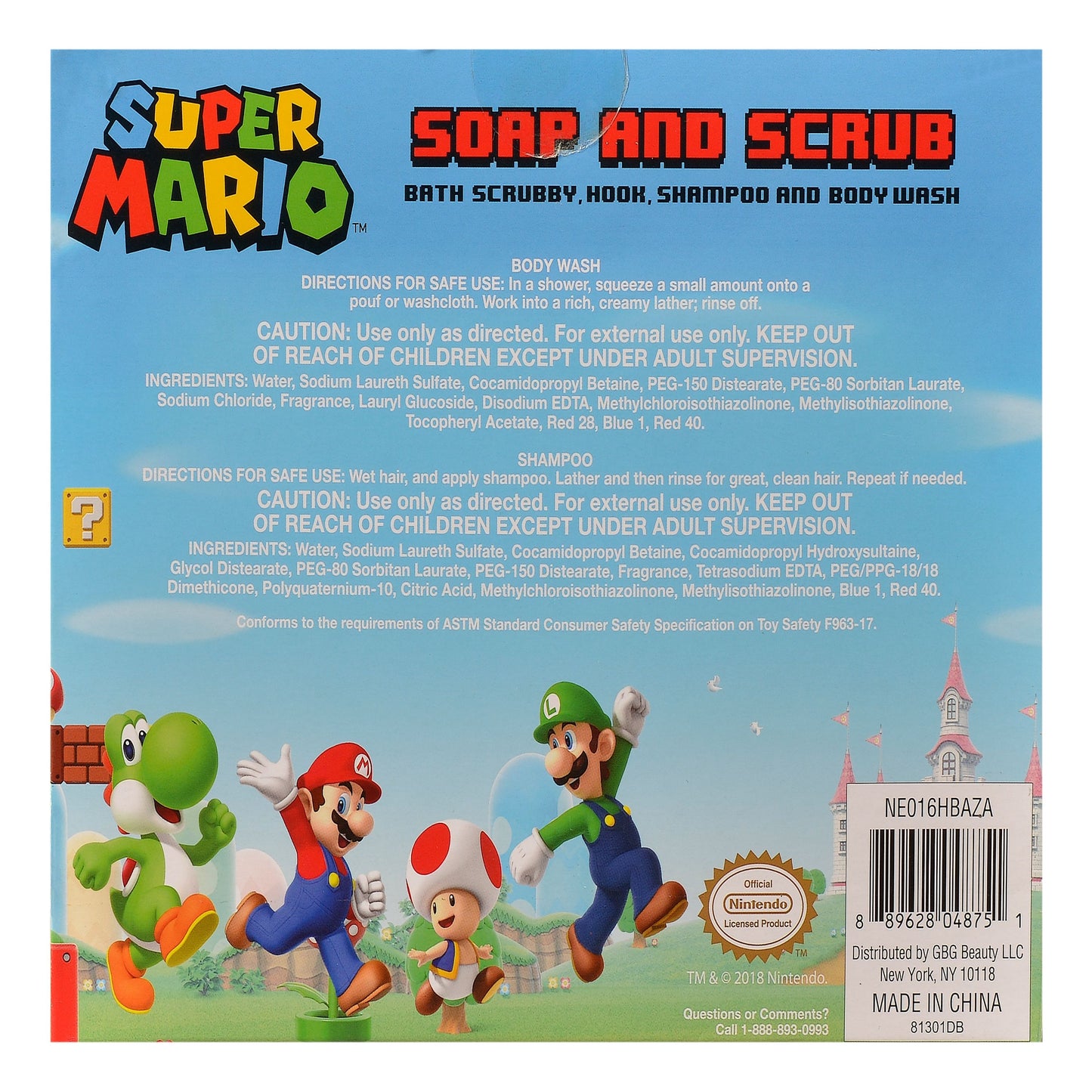 Super Mario Soap and Scrub Body Wash and Shampoo Set, 4 pieces