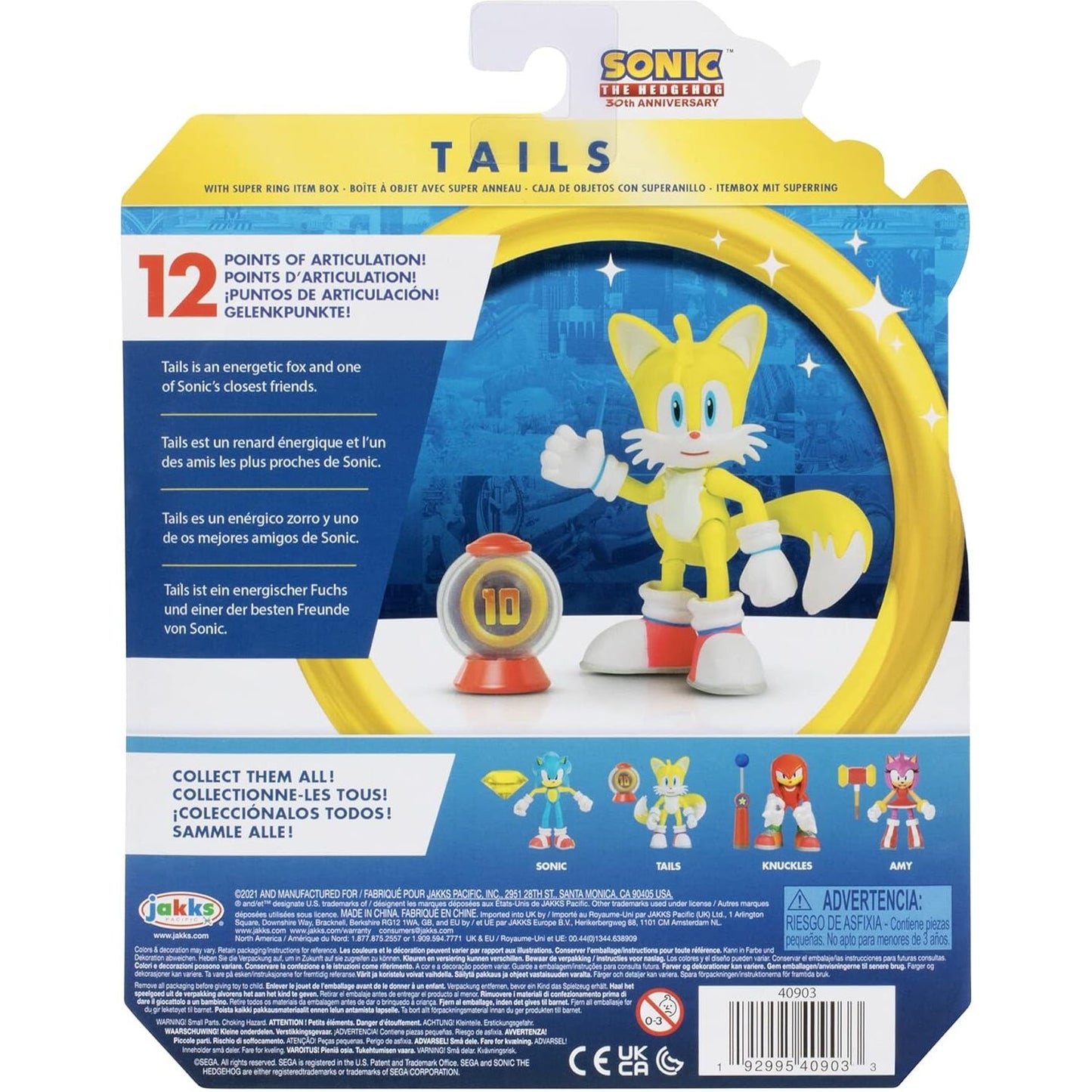 Sonic The Hedgehog Action Figure Tails with Ring Collectible 30th Anniversary Exclusive